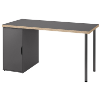 Nowoczesne szare biurko LAGKAPTEN z szafką i metalowymi nogami, łączące elegancki design i wytrzymałe materiały.