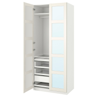 Biała szafa PAX, otwarte półki i szuflady, nowoczesny minimalistyczny design. Biała szafa PAX, otwarte półki i szuflady, nowoczesny minimalistyczny design.