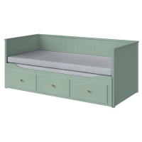 HEMNES Leżanka z 3 szufladami, 2 materace, szarozielony/Ågotnes twardy, 80x200 cm