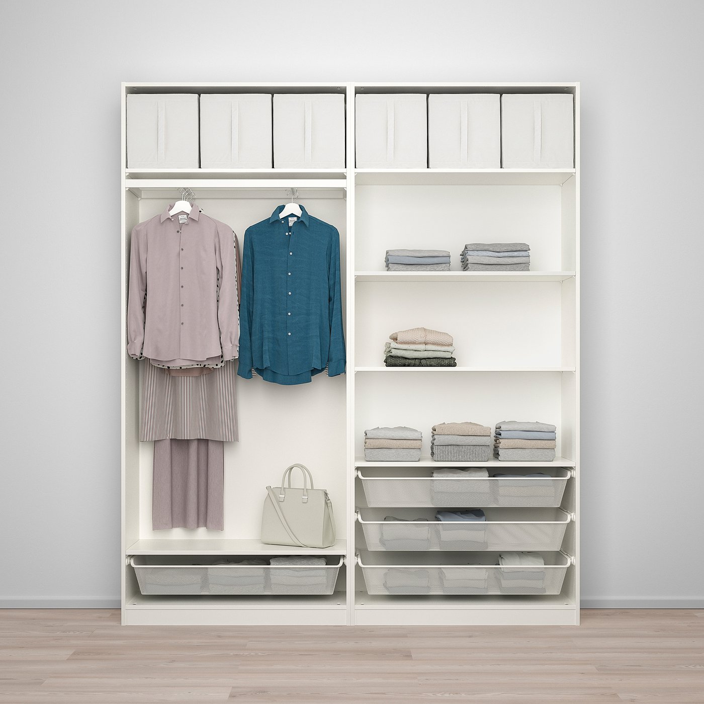 Szafa Ikea PAX - jasny dąb, 3 drzwi, szkło, regulowane wnętrze