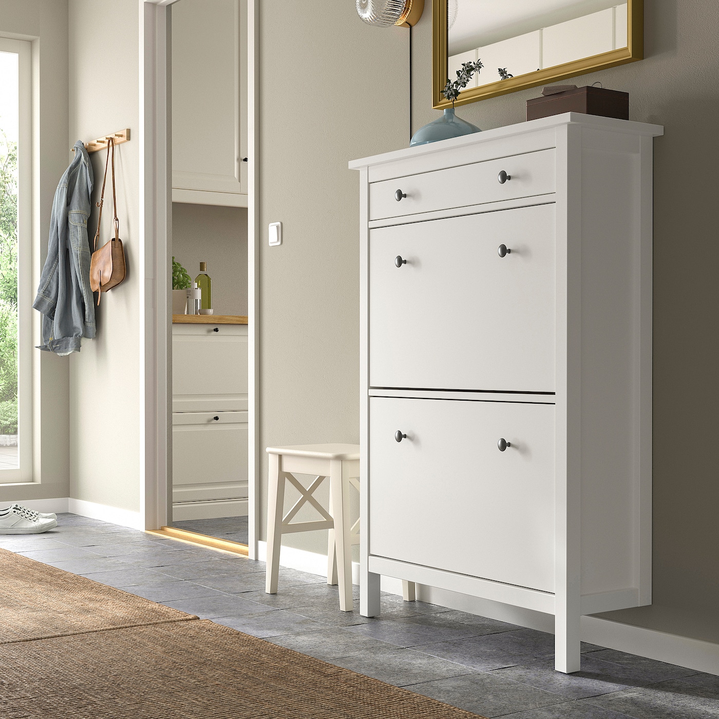 HEMNES IKEA 201.695.59 Обувница массив белый