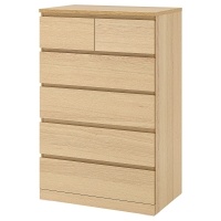 MALM Комод с 6 ящиками 904.036.05 Дубовый шпон беленый 80x123 см. IKEA