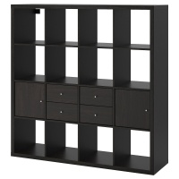 kALLAX КАЛЛАКС Стеллаж с 4 вставками черно-коричневый 147x147 см IKEA