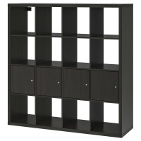 KALLAX Стеллаж с 4 вставками черно-коричневый 147x147 см IKEA