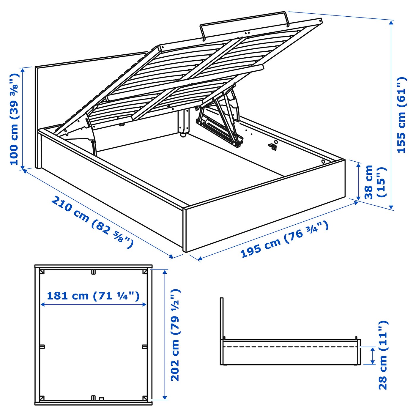 MALM Кровать с ящиком дубовый шпон беленый 180x200 см