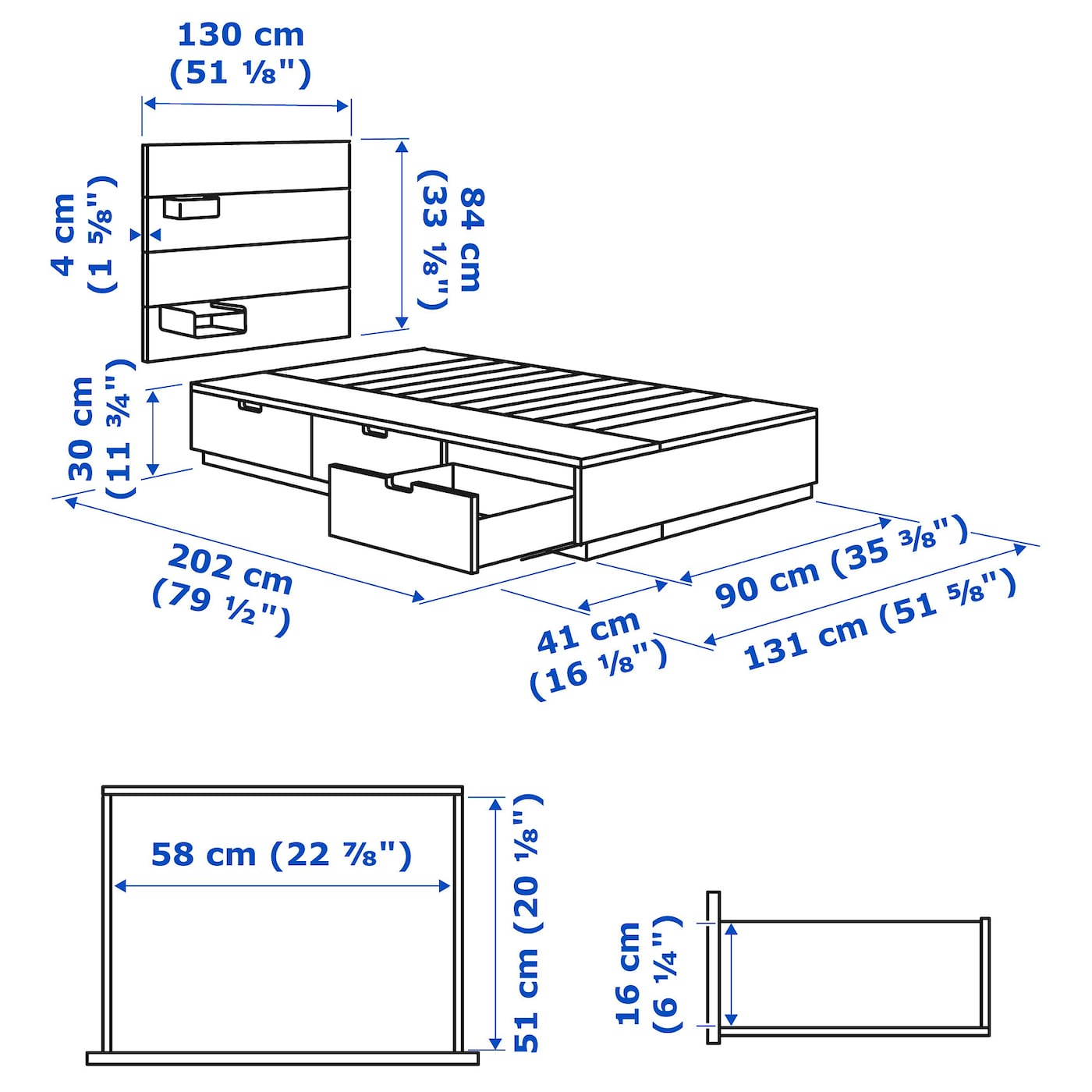 NORDLI Каркас кровати с ящиком подголовник 90x200 см антрацит