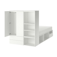 PLATSA Каркас кровати 2 дверцы + 3 ящика белый / Фонн 142x244x163 см