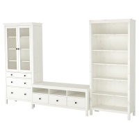 HEMNES Шкаф для ТВ, комбинация, белая морилка/прозрачное стекло 326x197 см