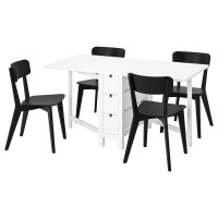 NORDEN / LISABO Стол и 4 стула 393.855.39 Белый/Чёрный 26/89/152 IKEA