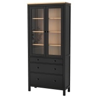 HEMNES Витрина с 3 ящиками черно-коричневый/светло-коричневый 90x197 см. IKEA 504.522.97