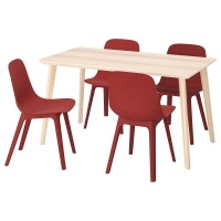 LISABO / ODGER Стол 140x78 см. и 4 стула 994.407.45 Шпон ясеня/Красный IKEA