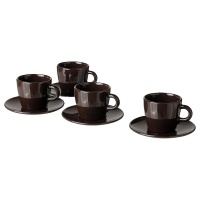 FARGKLAR Чашка и блюдце 4 шт. 70 мл IKEA 704.854.33 глянцевый коричневый