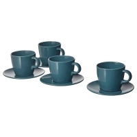 FARGKLAR IKEA 404.818.27 Чашки с блюдцами 4 шт. 250 мл с блеском темно-бирюзовый