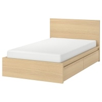 MALM Каркас кровати 120х200 с 2 контейнерами, дубовый шпон, окрашенный в белый